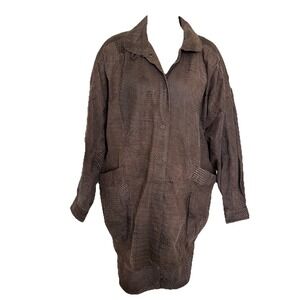 Pelle Studios Jacket Women's Medium Brown Leather Croc 80's Vintage Art‎ Deco